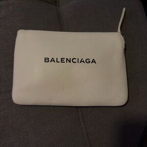 Balenciaga White Leather Wristlet Pouch with Black Interior